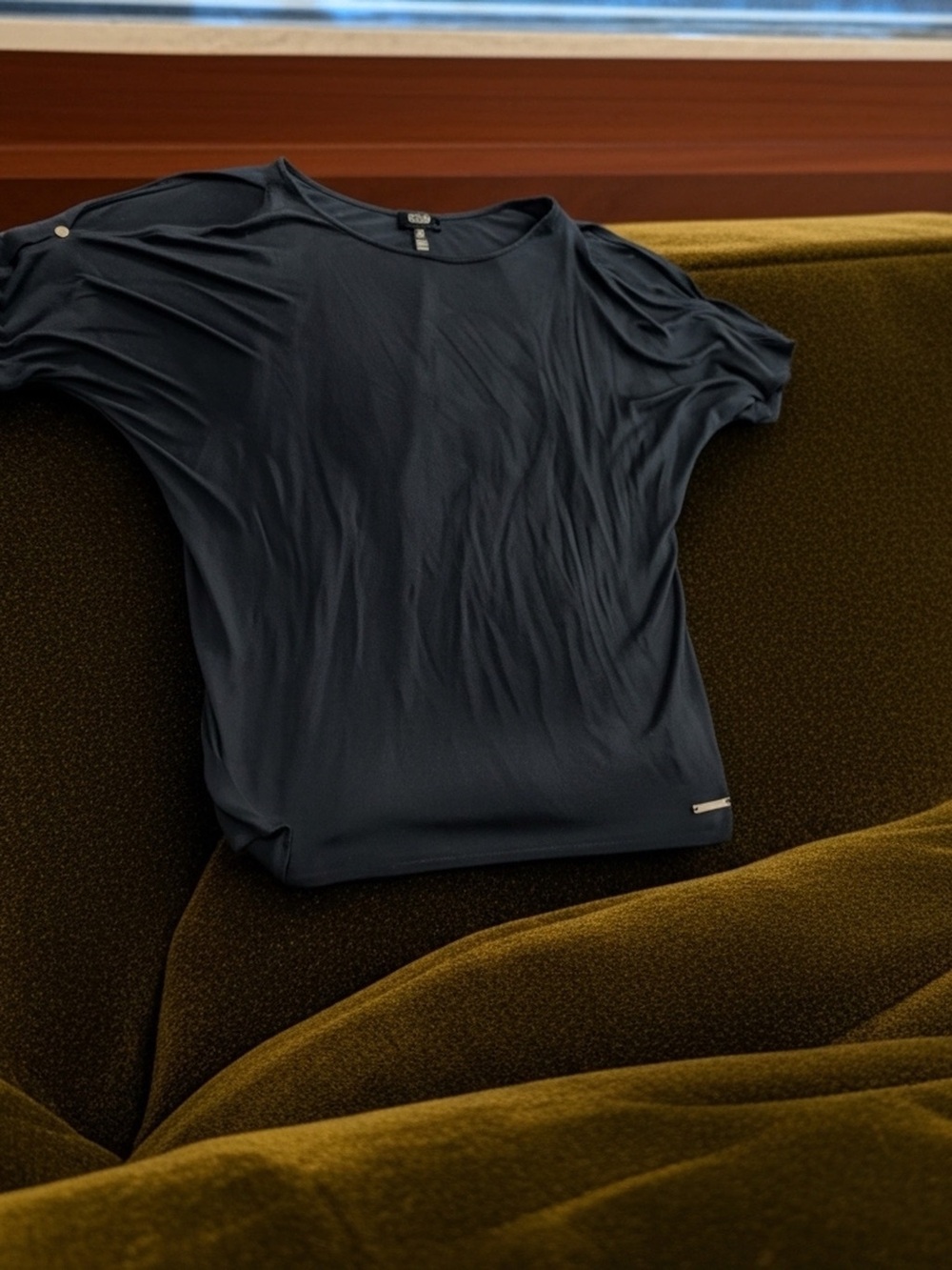 Navy Cold Shoulder Blouse Top Open Sleeve Detail